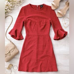 Topshop Maroon Textured Ruffle Sleeve Midi Dress with Pockets Women Size 2